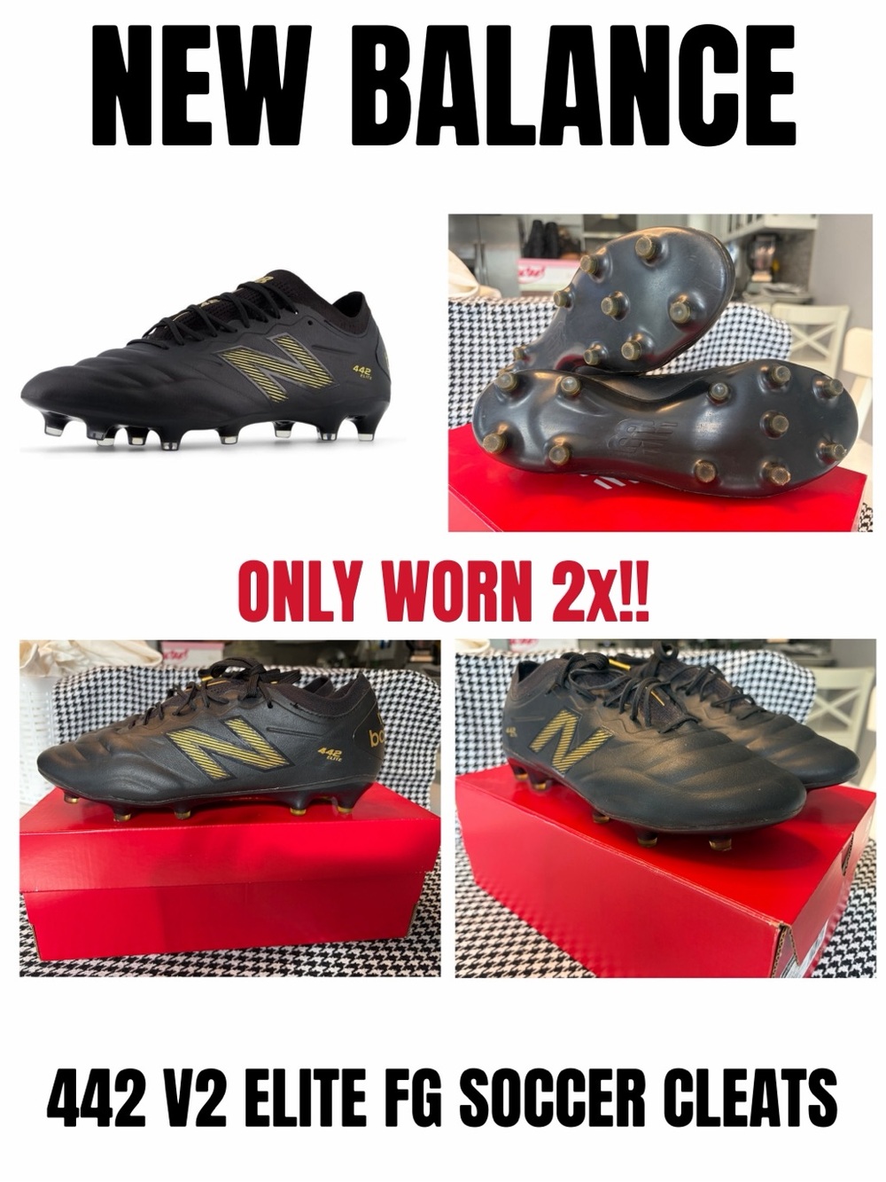 New Balance Black and Gold 442 V2 Elite FG Men's Soccer Cleats